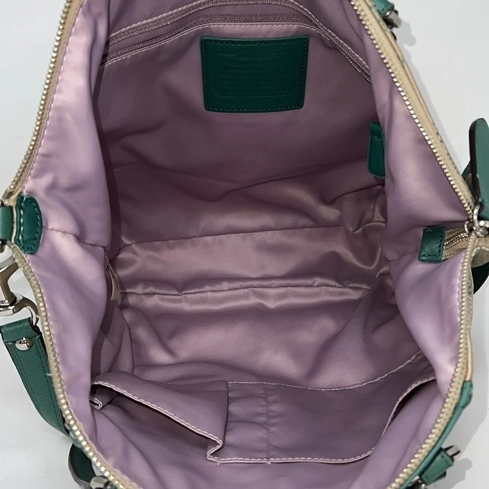 Coach Ashley F25183 Dotted Op Art North South Aegean Canvas Leather Hobo Tote